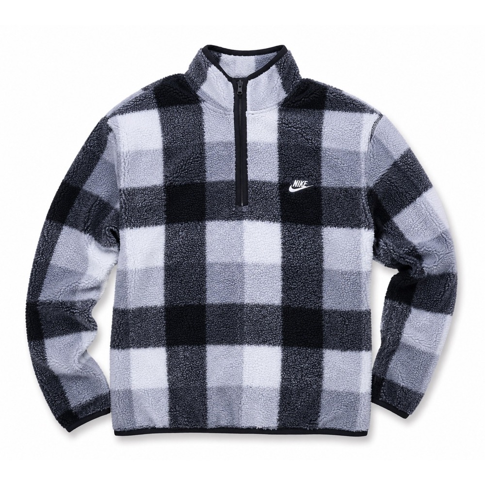 Nike Club Fleece Men 1/4 Zip Plaid Winterized Jacket pullover Blue Medium NEW